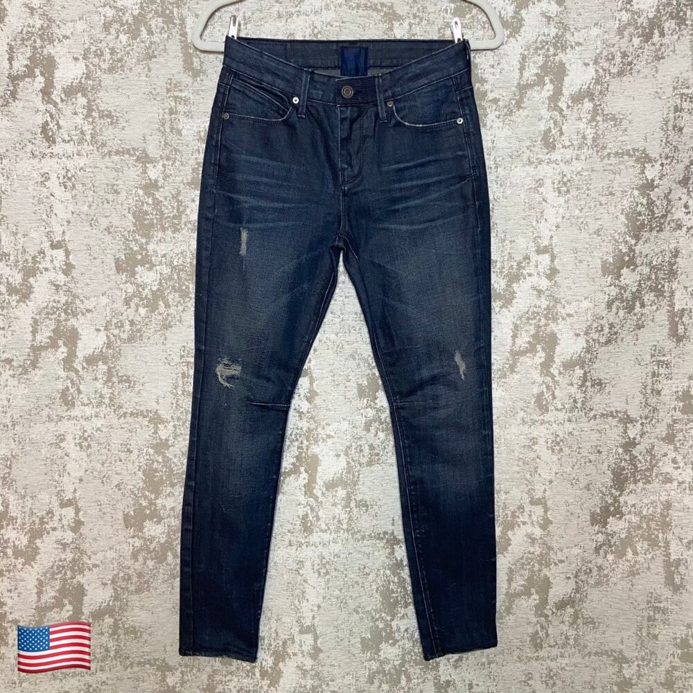 RtA Biker Detail Distressed Skinny Jeans in Dark Blue